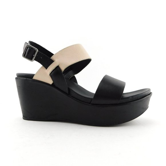 KORK EASE Black & Ivory Wedge Sling Sandals 9 - Picture 2 of 9